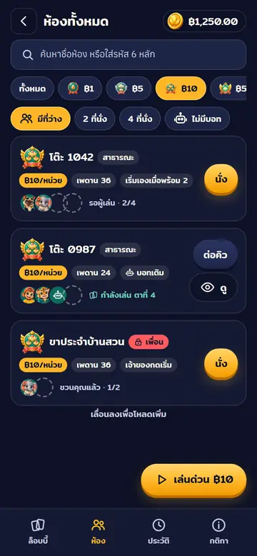 13 · รายการห้อง — ห้องที่เปิดอยู่ พร้อมวงเงินและสถานะ